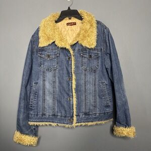 Clash Sherpa-Lined Denim Jacket Large Y2K Vintage Western Grunge Cuffed